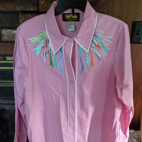 Bob Mackie Tops - Bob Mackie Wearable Art Pink Large Button Down